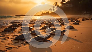 Turtle basks in sun on sandy beach generated by AI