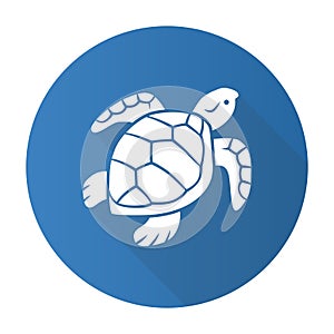 Turtle blue flat design long shadow glyph icon. Slow moving reptile with scaly shell. Underwater aquatic animal