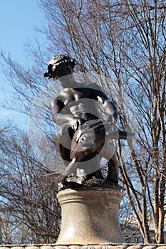 Turtle boy statue, Burnside fountain. WOrcester Common Ma