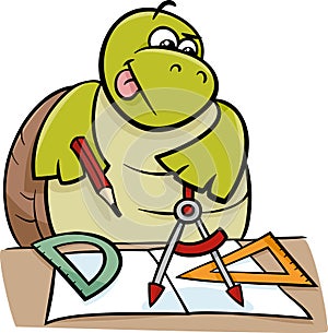 Turtle with calipers cartoon illustration photo