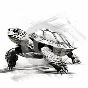 Bold Saturation Innovator: Black And White Turtle In Minimalist Style photo