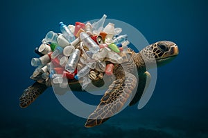 Turtle Carrying Ocean Plastic Waste photo