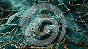 Turtle caught in fishing net