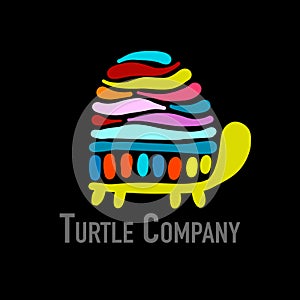 Turtle colorful logo, black silhouette for your design