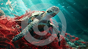 The turtle trapped in net.AI generated image