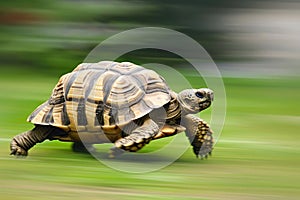 A turtle that fast runs in blur background .generative AI