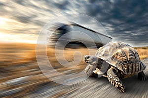 A turtle that fast runs in blur background .generative AI
