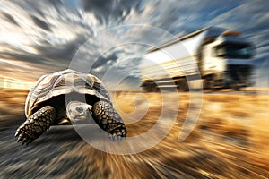 A turtle that fast runs in blur background .generative AI