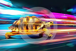 A turtle that fast runs in blur background .generative AI
