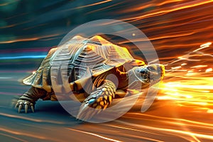 A turtle that fast runs in blur background .generative AI