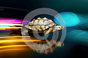 A turtle that fast runs in blur background .generative AI
