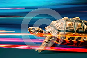 A turtle that fast runs in blur background .generative AI