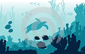 Turtle Fish Marine Animals Coral Reef Underwater Sea Ocean Illustration