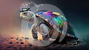 turtle with glasses on a dark background. generative ai
