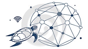 Turtle in Global Network Connectivity Vector, vector design Generative AI