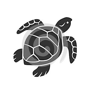 Turtle glyph icon. Slow moving reptile with scaly shell. Underwater aquatic animal. Swimming ocean creature