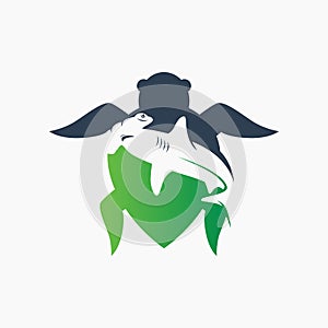 Turtle and hammerhead shark logo