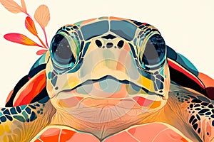 Turtle illustration, bold colors, graphic design, stylized animal portrait, unique art style on a Ai ganerated photo