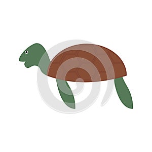 Turtle isolated on white background. Cute sea tortoise. Flat clip art of ocean creature. Cartoon vector