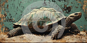 A turtle is laying on the ground