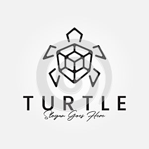 Turtle line art logo vector illustration design with shield shaped shell