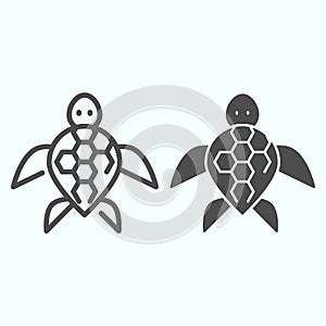Turtle line and solid icon. Ocean or sea kareta tortoise illustration isolated on white. Marine turtle-shell animal