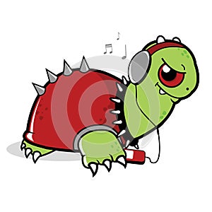 Turtle listening to music. Vector Illustration
