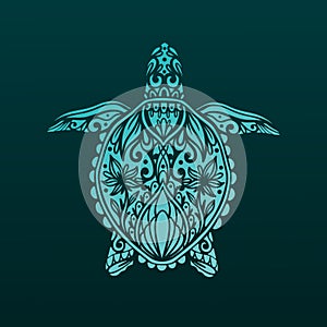 Turtle mandala ocean animal.Wild reptile isolated in white background.Summer underwater marine.