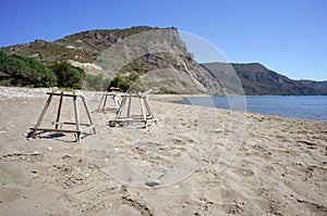 Turtle nest on Dafne beach in Zakynthos island