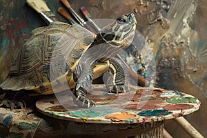 The turtle with a painter's palette