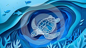 Turtle and paper cut for world oceans day.