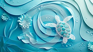 Turtle and paper cut for world oceans day.