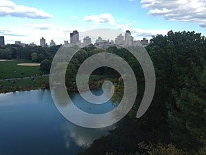 Turtle Pond in the Fall in front of Belvedere Castle in Central Park, Manhattan.