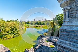Turtle Pond seen from Belvedere Castle in autumn, Central Park, New York, USA