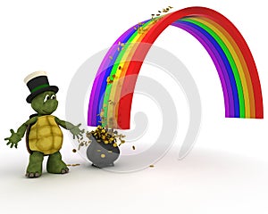 Turtle with pot of gold at the end of the rainbow