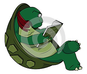 Turtle Reading Story Book Cartoon Color Illustration