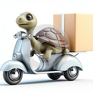 A turtle on a scooter on a white background. Delivery service