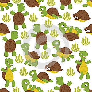 Turtle seamless pattern. Wild cute tortoise print texture for kids textile