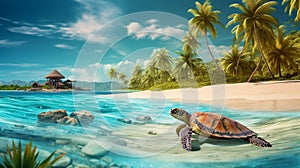 Turtle on the seashore. Generative AI,