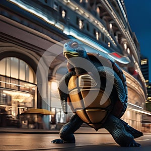A turtle in a superhero costume, defending the city with superpowers2