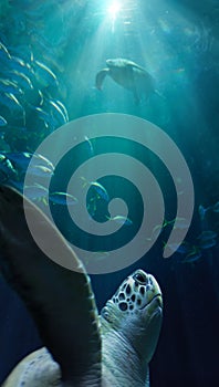 Turtle swimming underwater