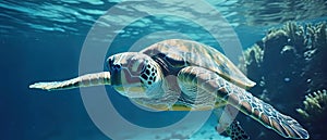 turtle swimming underwater in an ocean, generative ai illustration