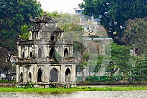 Turtle tower at Hoan Kiem lake or Sword lake, Ho Guom in Hanoi