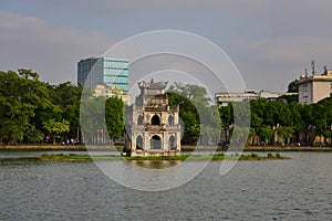 Turtle Tower, a small tower in the middle of Sword Lake, Vietnam