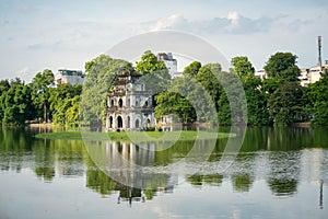 Turtle Tower Thap Rua in Hoan Kiem lake Sword lake, Ho Guom in Hanoi, Vietnam. photo