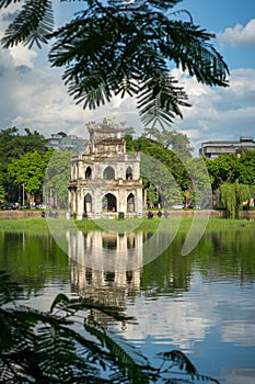 Turtle Tower Thap Rua in Hoan Kiem lake Sword lake, Ho Guom in Hanoi, Vietnam.