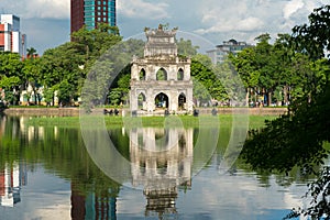 Turtle Tower Thap Rua in Hoan Kiem lake Sword lake, Ho Guom in Hanoi, Vietnam