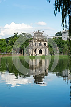 Turtle Tower Thap Rua in Hoan Kiem lake Sword lake, Ho Guom in Hanoi, Vietnam