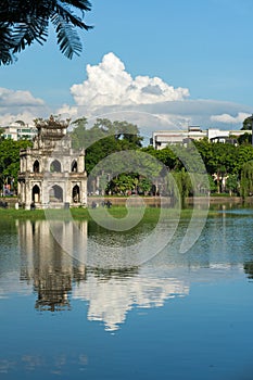 Turtle Tower Thap Rua in Hoan Kiem lake Sword lake, Ho Guom in Hanoi, Vietnam