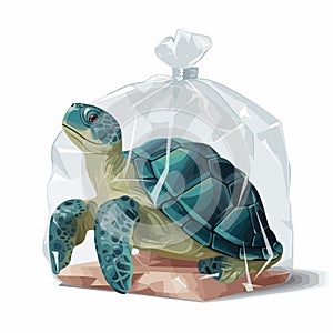 turtle trapped in plastic vector flat isolated illustration